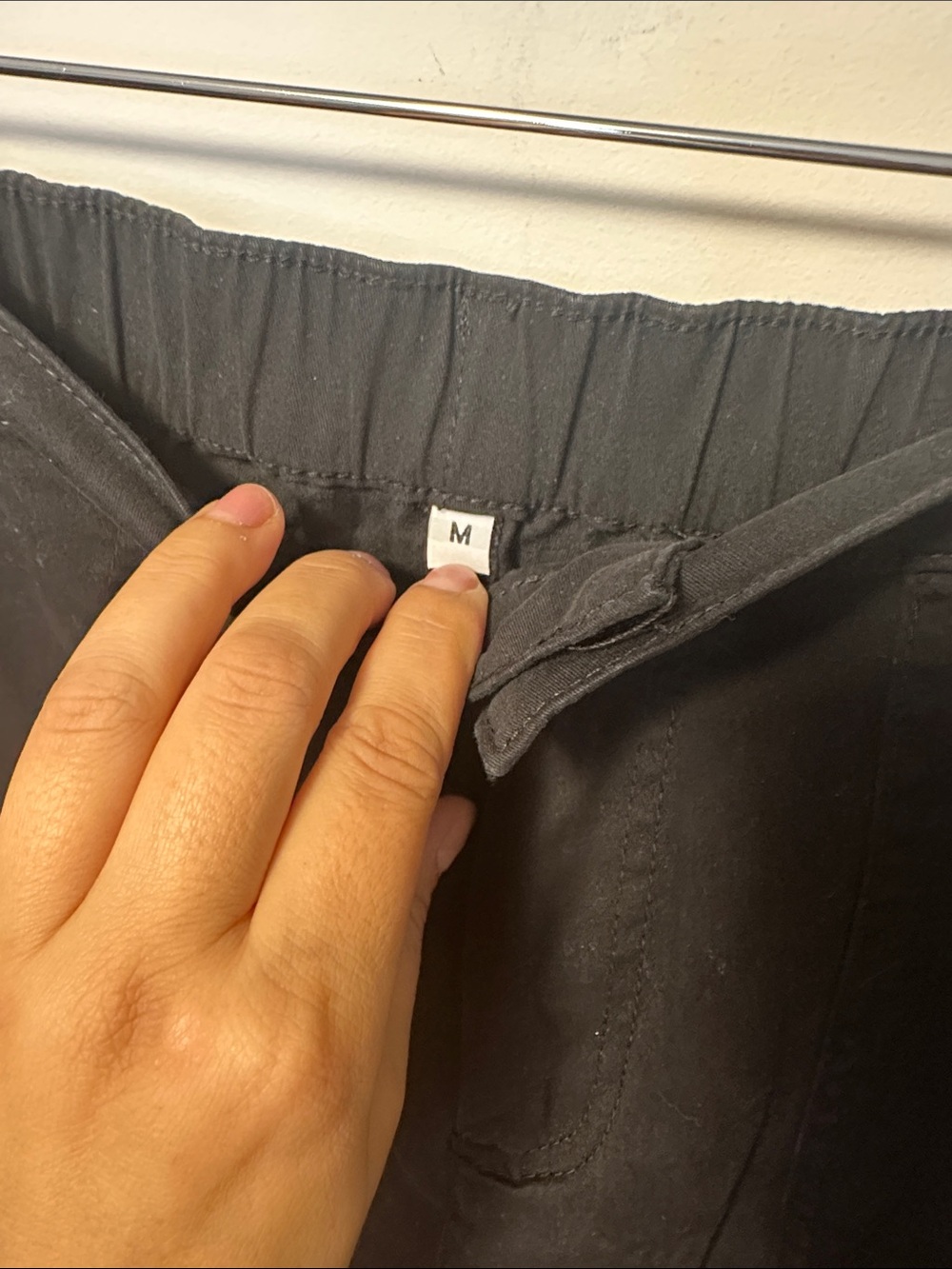 Black Cargo Pants with Utility Pockets and Elasticized Waist - Picture 8 of 9